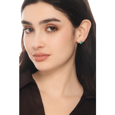 ORECCHINI LOBO CONTORNO CON 14BRILLANTI E SMERALDO GOCCIA MM7X5