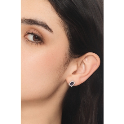 ORECCHINI CONTORNO CON 16BRILLANTI E ZAFFIRO RETTANGOLARE MM6X4
