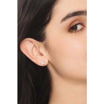 Orecchini punto luce griffe in oro bianco 18k con diamanti, 2,00 ct