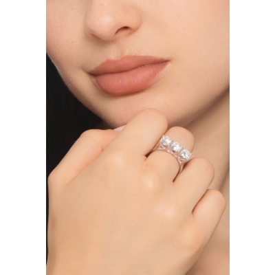 Anello trilogy in oro bianco 750 con diamanti IGI, 3,00 ct