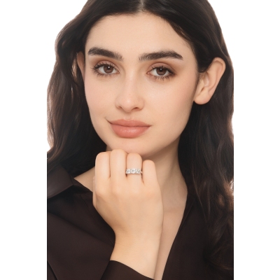 Anello trilogy in oro bianco 18k con diamanti