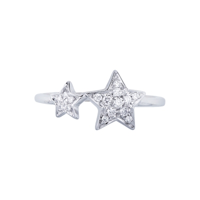 White gold 18k ring with diamonds stars 