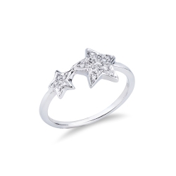 White gold 18k ring with diamonds stars 