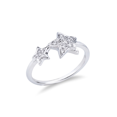 White gold 18k ring with diamonds stars 