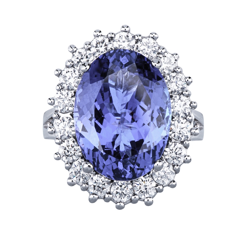 ANELLO CONTORNO CON 18BRILL E TANZANITE OVALE MM17X12