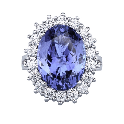 ANELLO CONTORNO CON 18BRILL E TANZANITE OVALE MM17X12