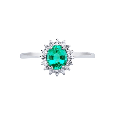 ANELLO CONTORNO CON 16BRILLANTI E SMERALDO TAGLIO OVALE MM6X5
