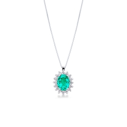 CIONDOLO CONTORNO 16BRILLANTI CON SMERALDO OVALE MM8X6.