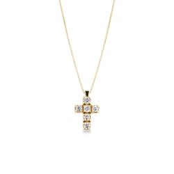 Collana in oro giallo 18k con croce in diamanti