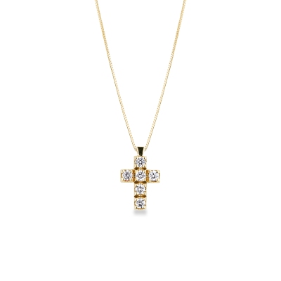 Collana in oro giallo 18k con croce in diamanti