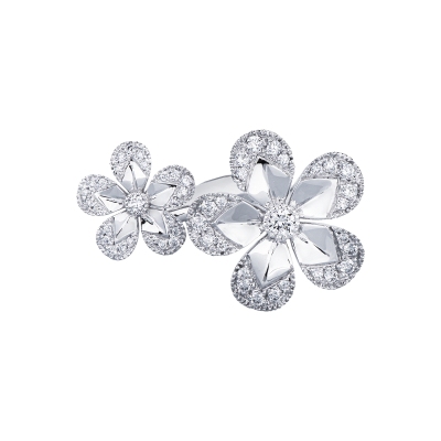 Anello in oro bianco 18k fiori con diamanti