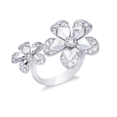 Anello in oro bianco 18k fiori con diamanti