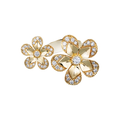 Anello design fiori in oro giallo 18k con diamanti