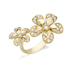 Anello design fiori in oro giallo 18k con diamanti