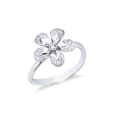 Anello a fiore in oro bianco 18k con petali in diamanti