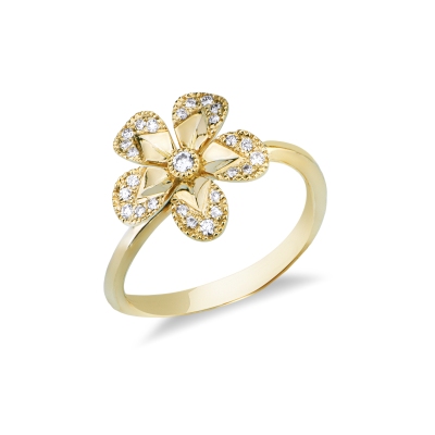 Anello a fiore in oro giallo 18k con petali in diamanti