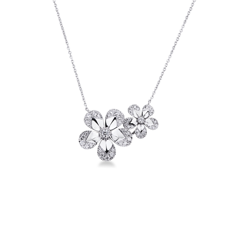 Collana in oro bianco 18k fiori con diamanti