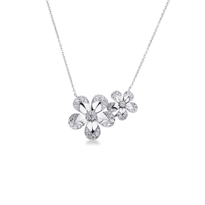 Collana in oro bianco 18k fiori con diamanti