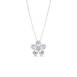 Collana oro bianco 750 fiore con diamanti