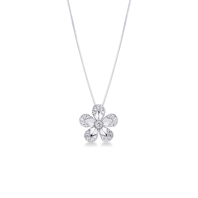Collana oro bianco 750 fiore con diamanti