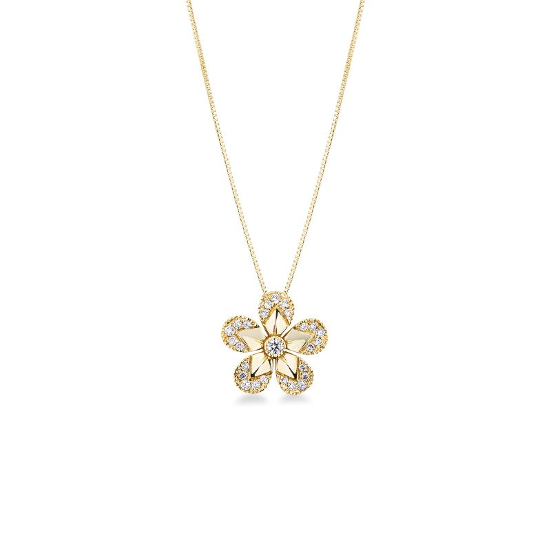 Collana fiore in oro giallo 18k con diamanti
