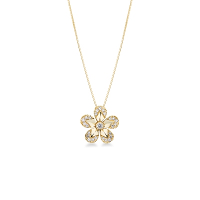 Collana fiore in oro giallo 18k con diamanti