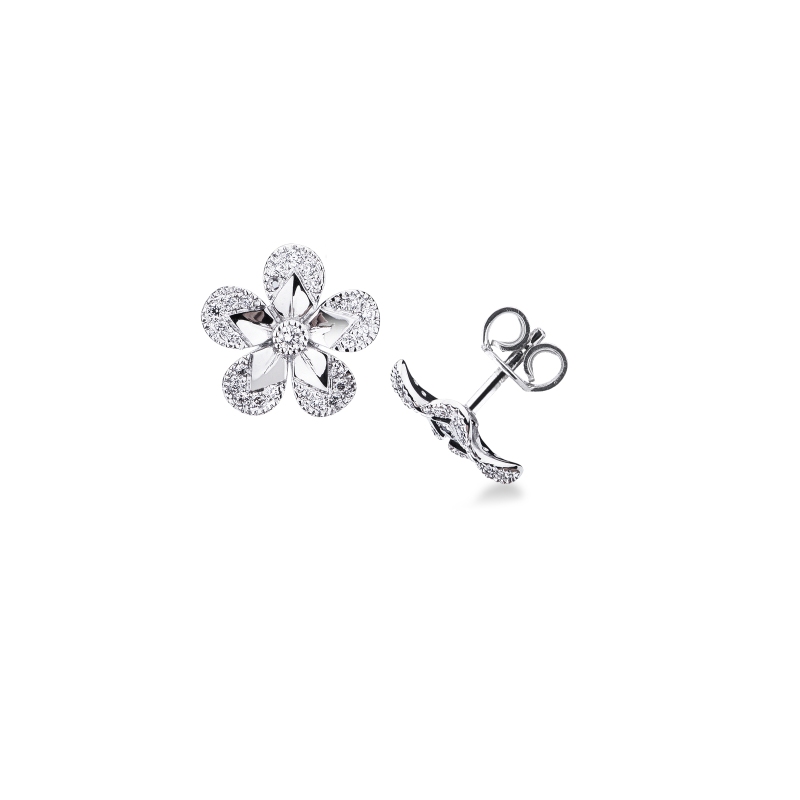 Orecchini fiore in oro bianco 750 con diamanti