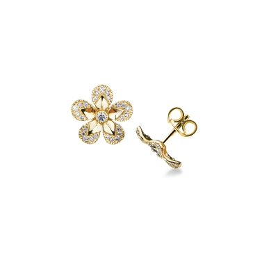 Orecchini in oro giallo 18k fiori con diamanti