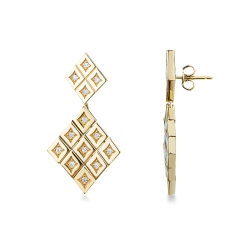 Orecchini pendenti a rombo design in oro giallo 750 con diamanti