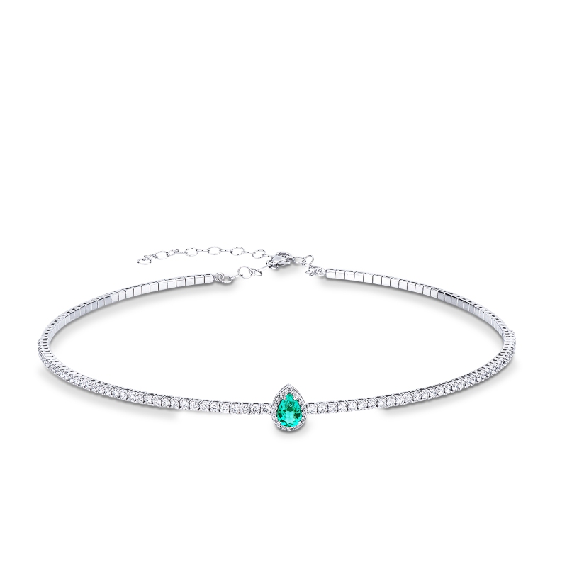 GIROCOLLO CHOKER IN BRILANTI CON SMERALDO GOCCIA MM7X5