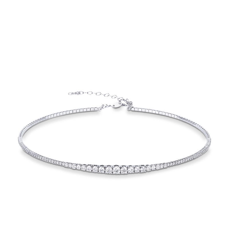 Collana choker in oro bianco 18k con diamanti a scalare