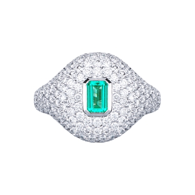 ANELLO FASCIA PAVE' IN BRILLANTI E SMERALDO RETTANGOLARE MM6X4