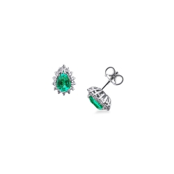 ORECCHINI LOBO CONTORNO CON 14BRILLANTI E SMERALDO GOCCIA MM7X5
