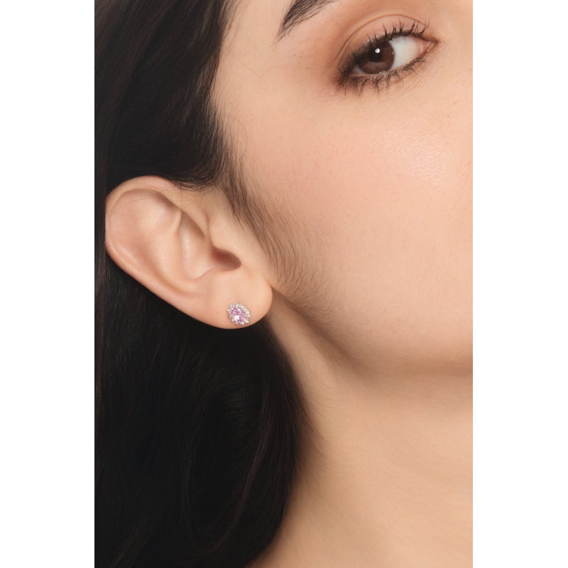 Orecchini  in oro bianco 18k con zaffiro rosa e contorno in diamanti
