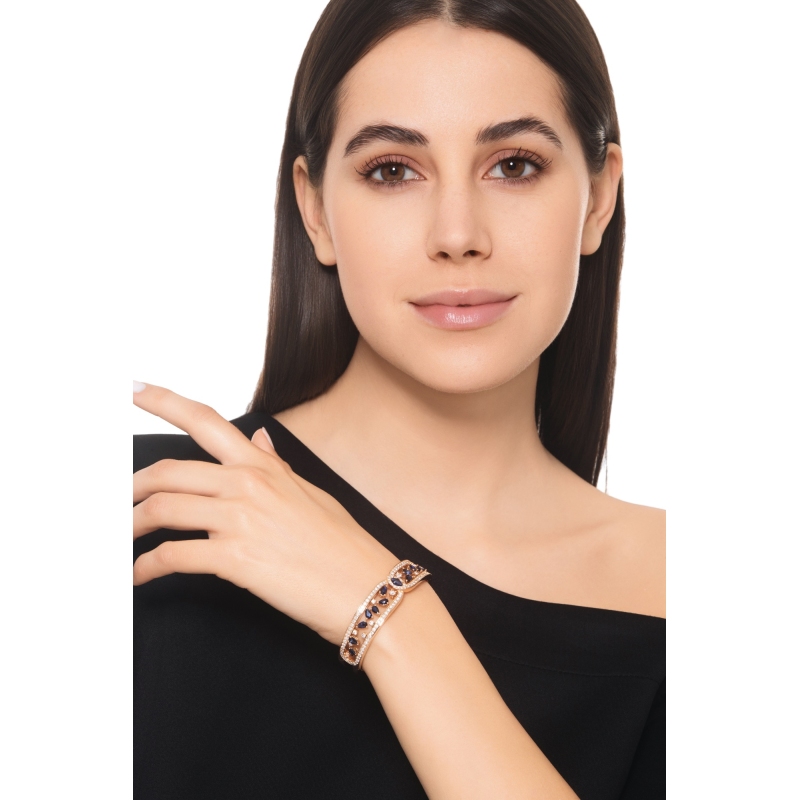 Bracciale semi rigido in oro rosa 750 con zaffiri blu e diamanti