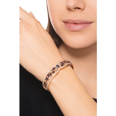 Bracciale semi rigido in oro rosa 750 con zaffiri blu e diamanti