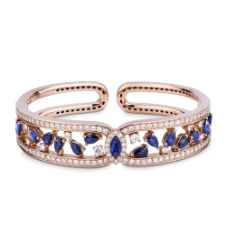 Bracciale semi rigido in oro rosa 750 con zaffiri blu e diamanti