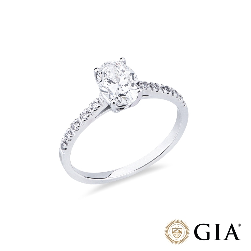 Anello con diamante taglio ovale 1.00ct GIA in oro bianco 18k
