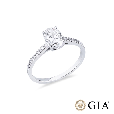 Anello con diamante taglio ovale 1.00ct GIA in oro bianco 18k