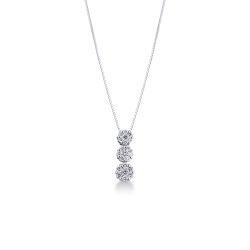 Necklace in 18k white gold with 3 flowers of diamonds illusion pendant