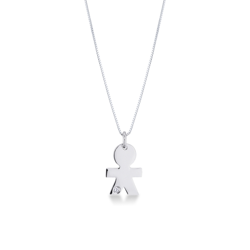 18k white gold child pendant with one diamond