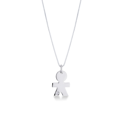 18k white gold child pendant with one diamond
