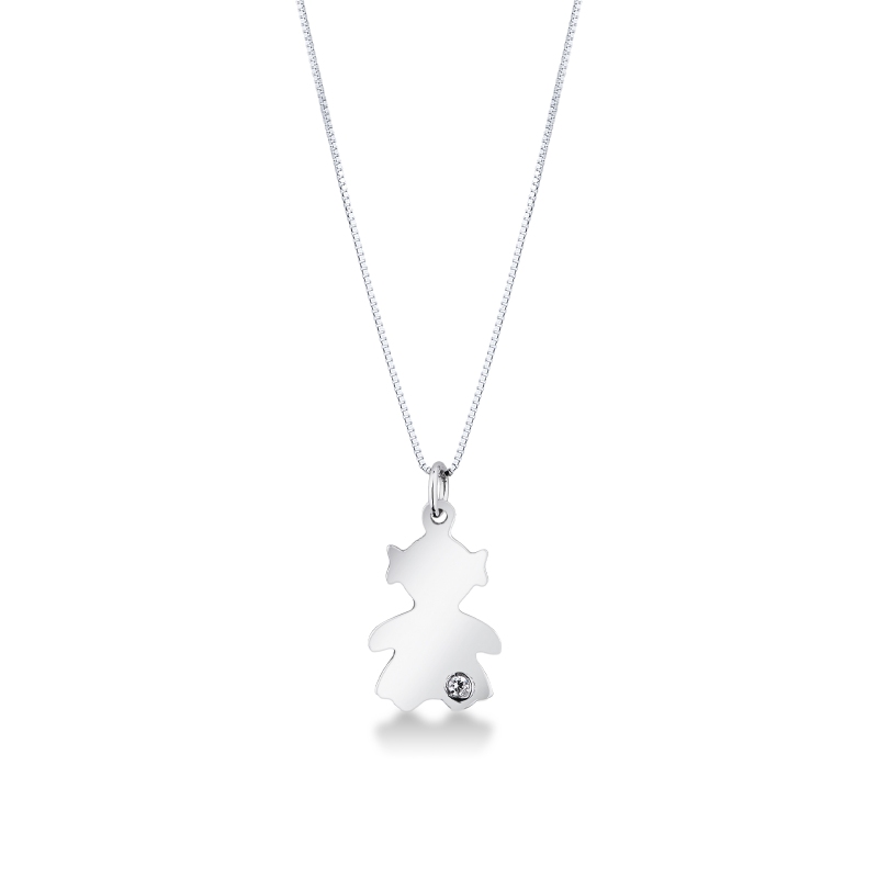 18k white gold Girl pendant with a round cut diamond