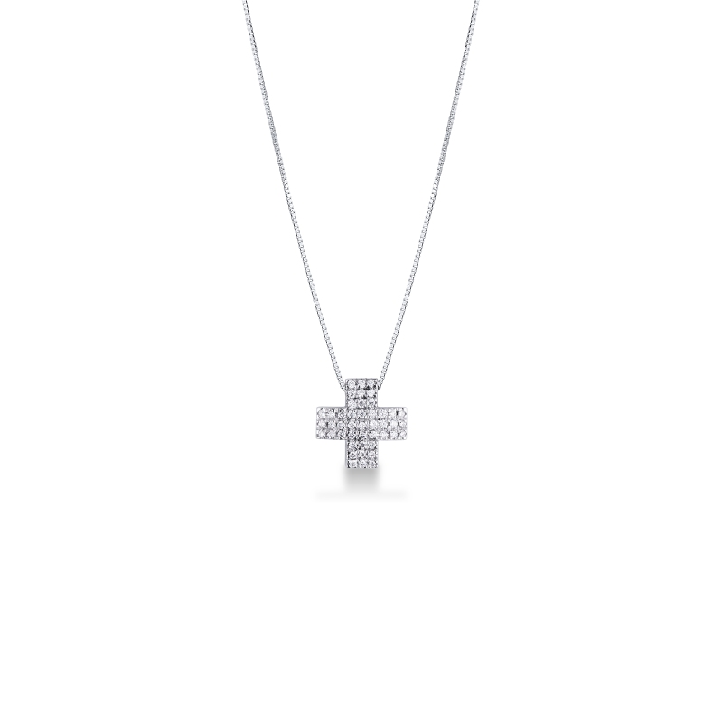 Cross pendant with diamond pavè in 18k white gold