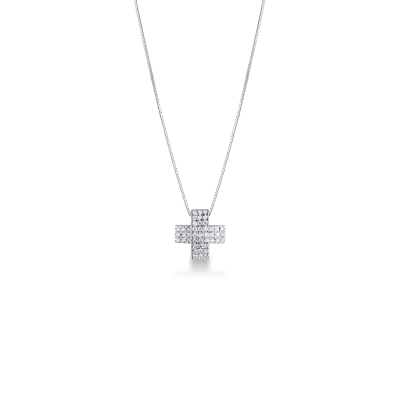 Cross pendant with diamond pavè in 18k white gold
