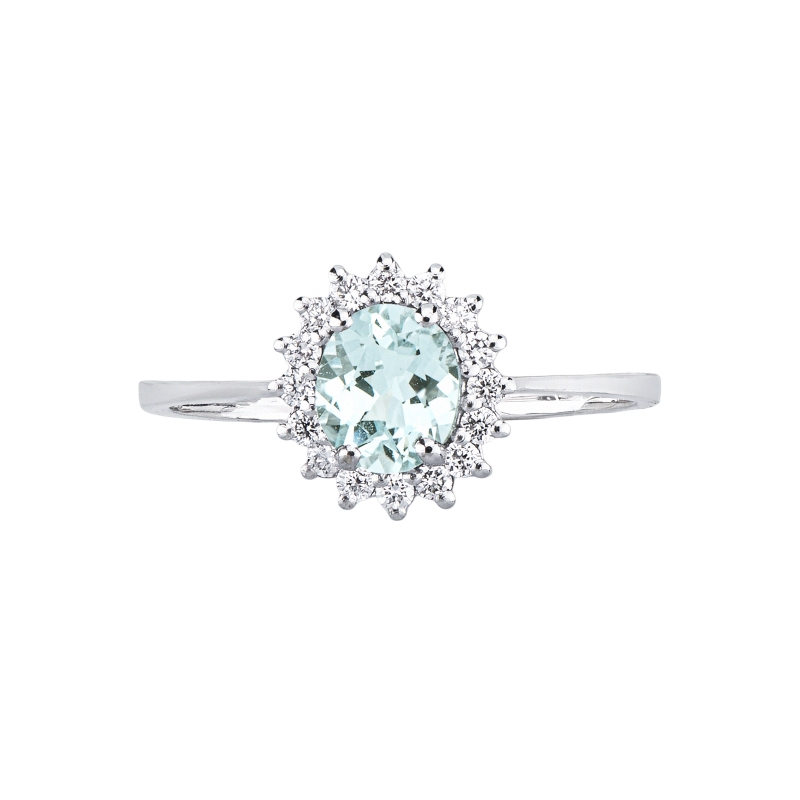 Anello contorno in oro bianco 750 con acquamarina e diamanti
