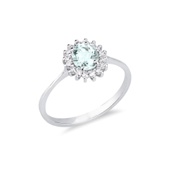 Anello contorno in oro bianco 750 con acquamarina e diamanti