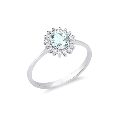 Anello contorno in oro bianco 750 con acquamarina e diamanti