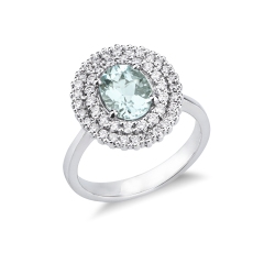 Anello in oro bianco 750 con diamanti e acquamarina ovale