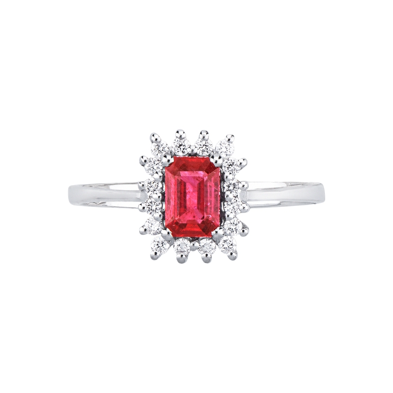 ANELLO CONTORNO CON 16BRILLANTI E RUBINO RETTANGOLARE MM6X4